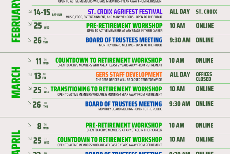 Events Calendar Jan-May 2026